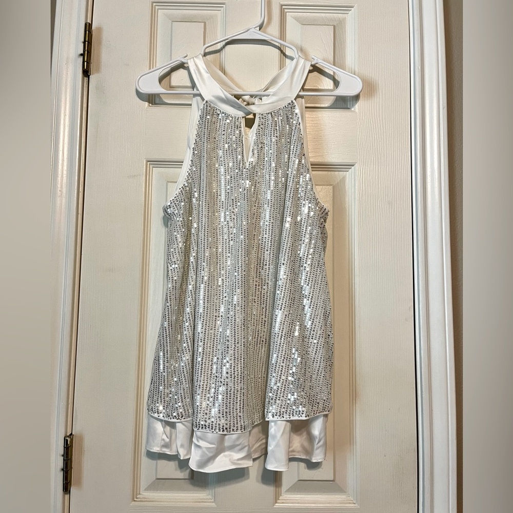 Silver and White Sequin Top Size Large